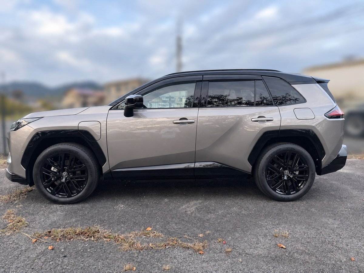 ブラックとアバンギャルドブロンズメタリックの2トーンのRAV4 PHEV(真横)
